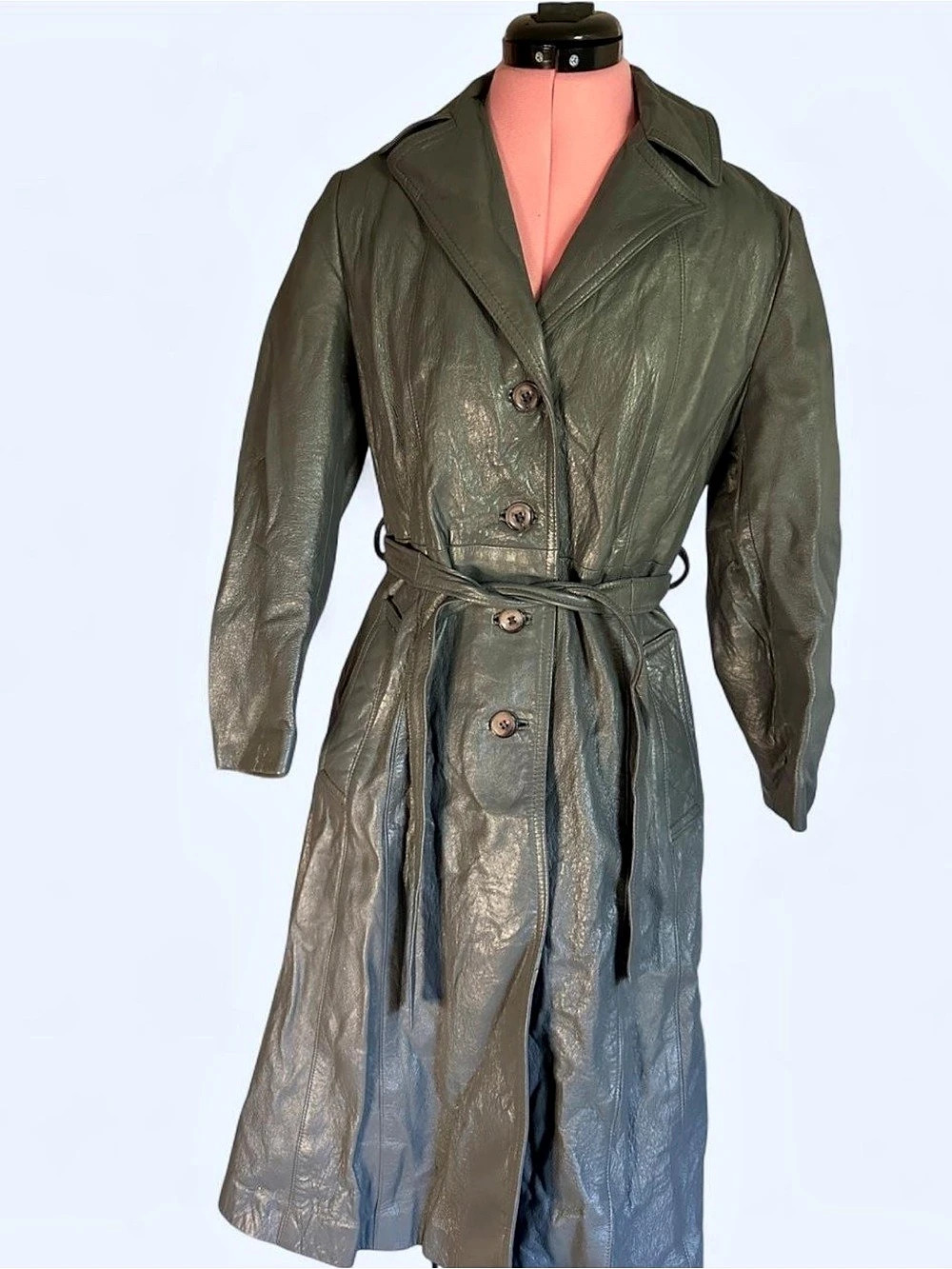 Howard's Exclusive Leathers Leather Trench Coat in Green Size 12 Like New